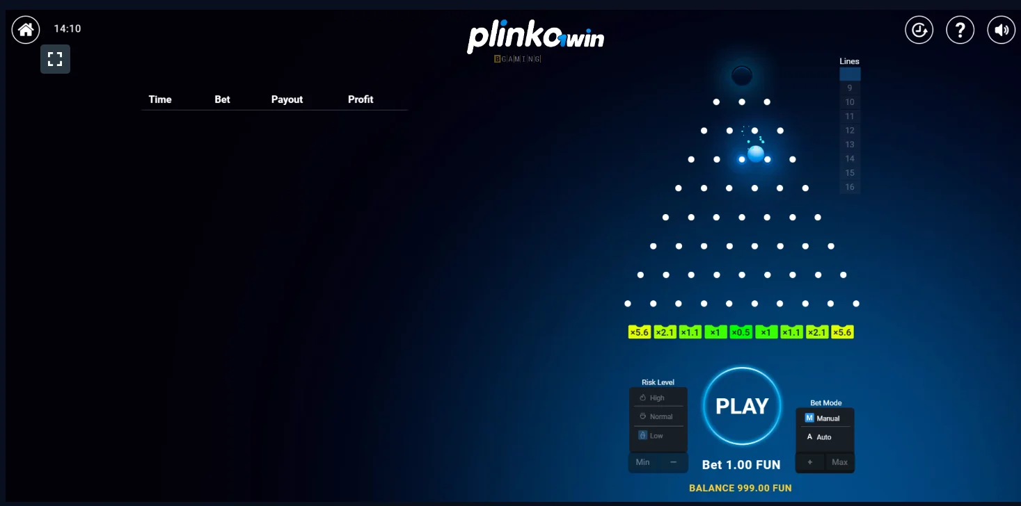 Play 1win Plinko game